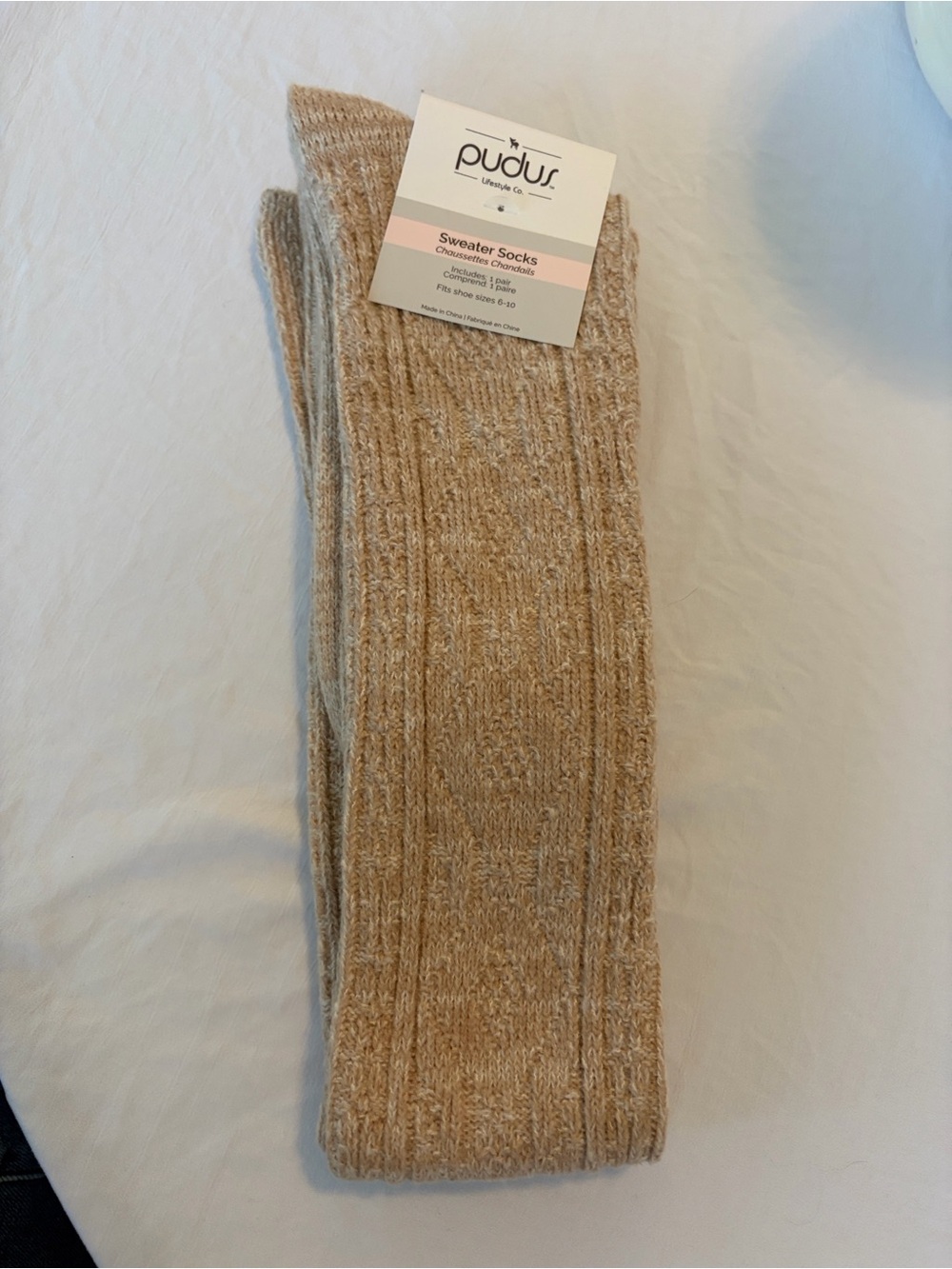 Cream Sweater Socks for women- Warm Ribbed Knit